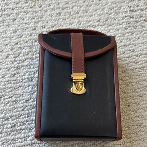 Classic Black and Brown Leather Jewelry travel Box with Gold Hardware